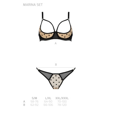 Conjunto de lingerie MARINA SET bege com bolas pretas e detalhes em preto
