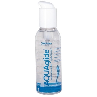 Frasco transparente com tampa branca de gel lubrificante AQUAglide