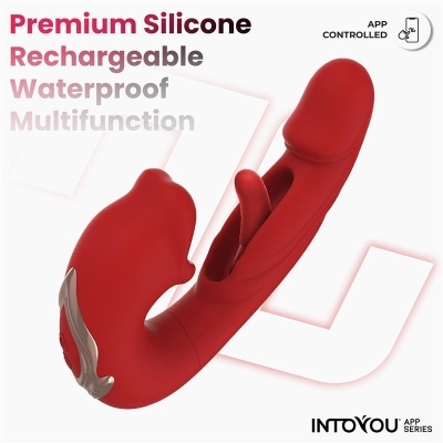 Vibrador vermelho de silicone com múltiplas funções e controlo via app