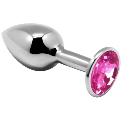 Plug anal metálico prateado com pedra rosa na base