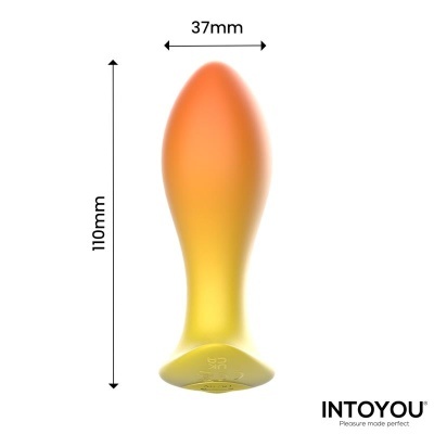 Plug anal amarelo e laranja com medidas 110mm x 37mm