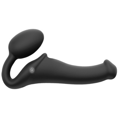 Dildo preto anatómico de silicone com botão de ligar/desligar