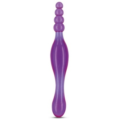 Objeto roxo translúcido com esferas e extremidade ovalada