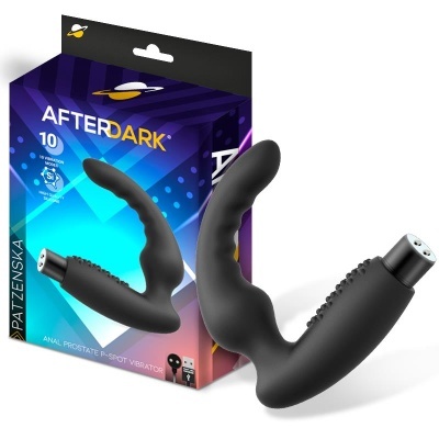 Vibrador anal preto com embalagem AFTERDARK azul-roxa