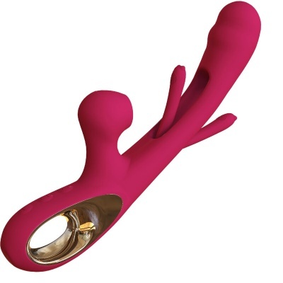 vibrador cor de rosa com pega dourada e zonas flexíveis