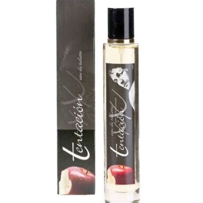 Frasco de perfume Tendacción com caixa preta e imagem de maçã