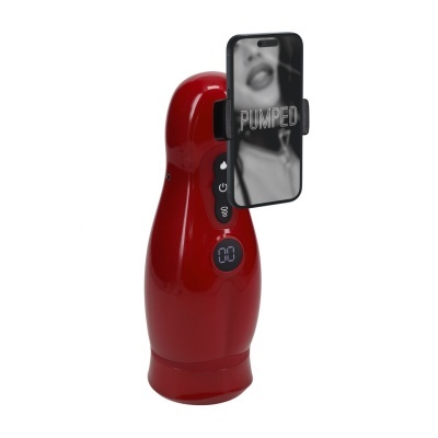 Dispositivo vermelho com suporte para telemóvel e visor digital
