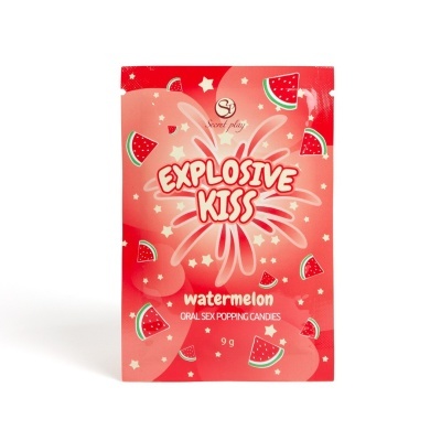 Pacote vermelho Explosive Kiss com desenhos de melancia e estrelas