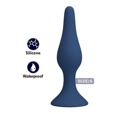 Plug anal azul escuro de silicone tamanho S, resistente à água