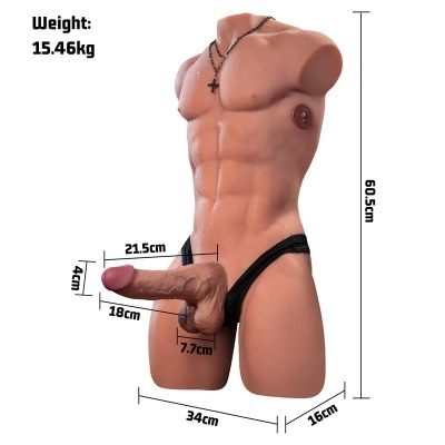 Manequim masculino torso musculado com medidas e peso
