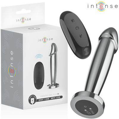 Plug anal vibratório metálico prateado com comando remoto e embalagem