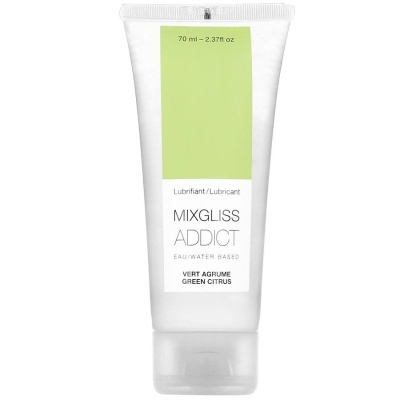 Frasco branco translúcido de lubrificante Mixgliss Addict green citrus 70 ml