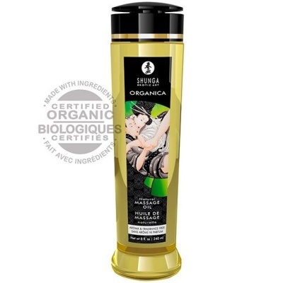 Frasco amarelo de óleo de massagem Shunga Organica
