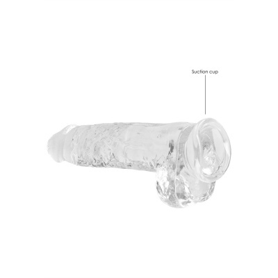 Dildo transparente com ventosa ao fundo branco