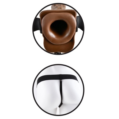 Assento castanho acolchoado com cinto preto ajustável num manequim branco
