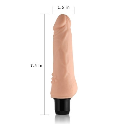Vibrador realista cor de pele com base preta e medidas