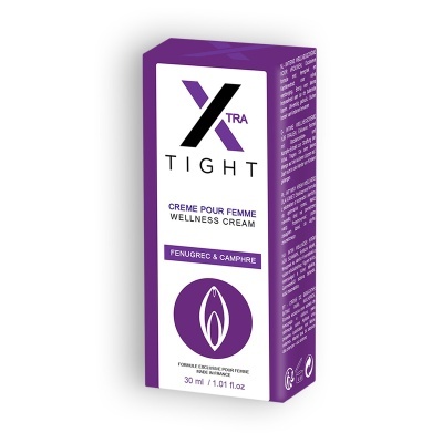 Embalagem de creme Xtra Tight para mulheres em roxo e branco