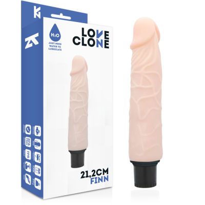 Vibrador realista pele com base preta e embalagem azul e branca