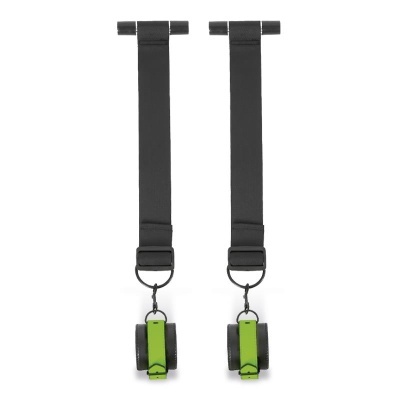 Suportes suspensos com fita preta e rolos preto e verde