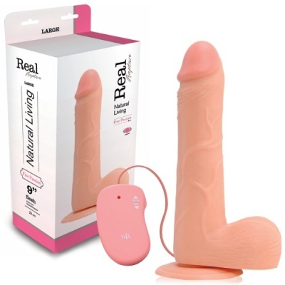 Vibrador realista cor de pele com ventosa e comando cor de rosa