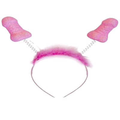 Arco de cabelo rosa com apêndices em forma de pénis em molas