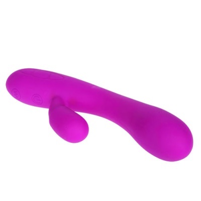Vibrador cor-de-rosa de silicone com duas pontas e botões embutidos