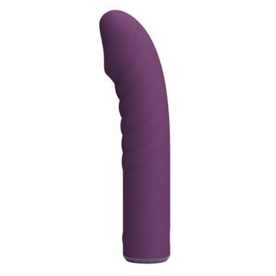 Vibrador roxo com textura ondulada e base plana