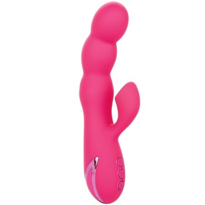 Vibrador cor-de-rosa de silicone com botões e detalhe prateado