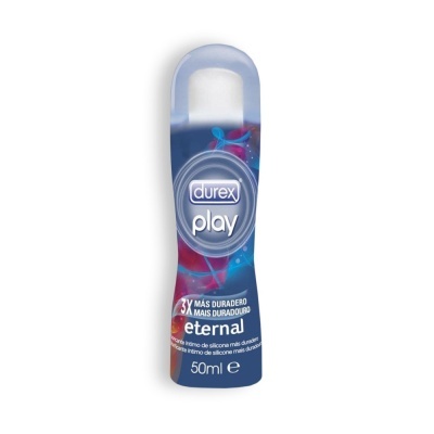 Frasco de lubrificante Durex Play Eternal azul e vermelho