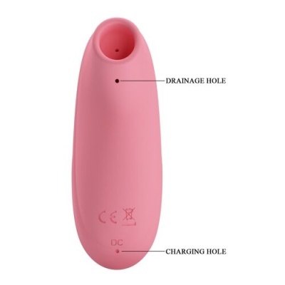 Dispositivo rosa com aberturas rotuladas e texto explicativo