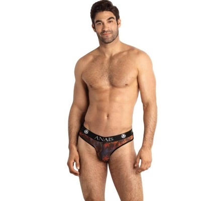 Cuecas jockstrap masculinas com padrão de folhas vermelhas e azul e cintura elástica preta ANAÏS
