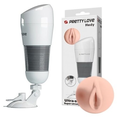 Dispositivo de masturbação masculino Pretty Love Hedy branca com secção cinzenta e embalagem