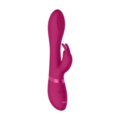 Vibrador rosa magenta com design em forma de coelho e botões de controlo