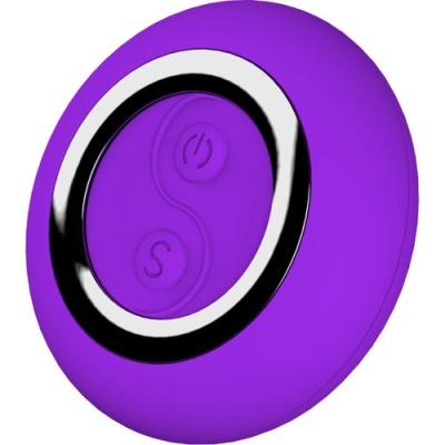 Dispositivo redondo roxo com botões e anel preto e prata