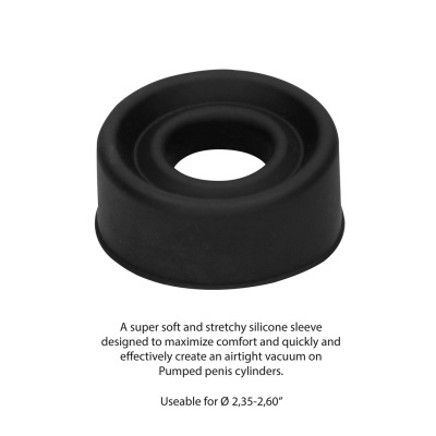 Sleeve preta de silicone circular com orifício central em fundo branco