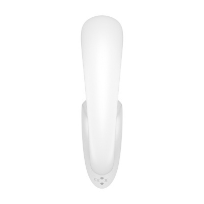 Telefone fixo branco com formato ergonómico visto de cima
