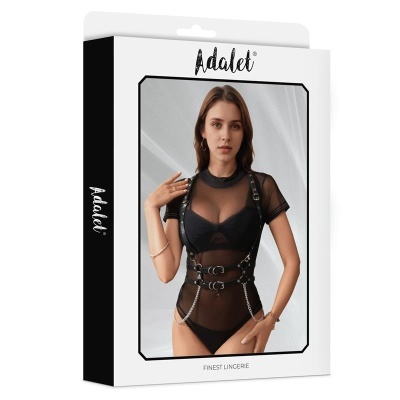 Embalagem de lingerie preta Adalet com arnês e tecido transparente
