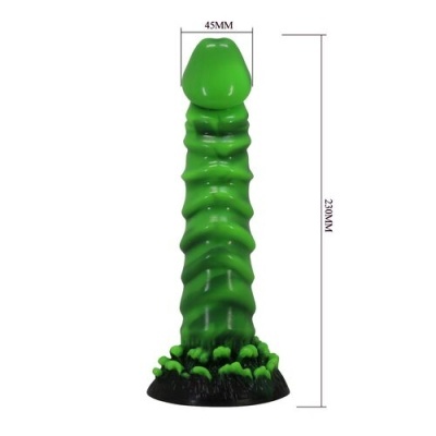 Produto verde texturizado em fundo branco com medidas visíveis