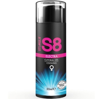Frasco preto gel clitorial S8 Electra Cooling 30 ml com tampa transparente