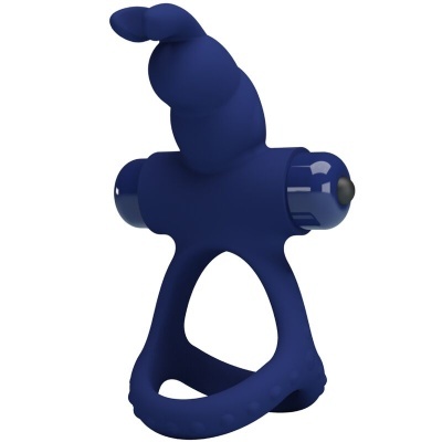 Anel vibratório azul escuro em silicone com design anatómico e cápsulas