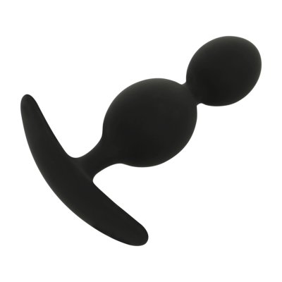 Plug anal preto de silicone com várias seções e base ampla
