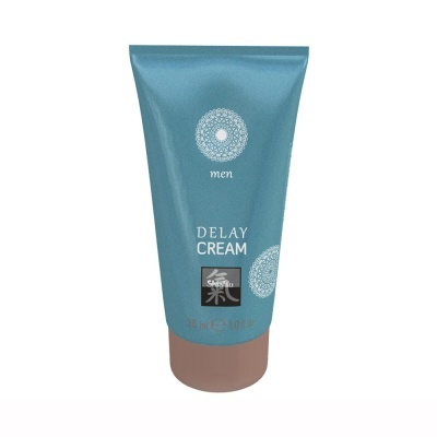 Tubo azul de creme para homens com tampa castanha e texto branco