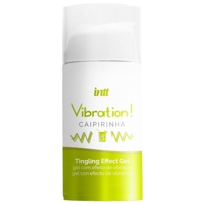Frasco branco e verde de gel Vibration! CAIPIRINHA da marca intt