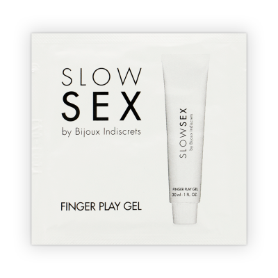 Embalagem branca com texto preto do gel Finger Play Gel Slow Sex by Bijoux Indiscrets