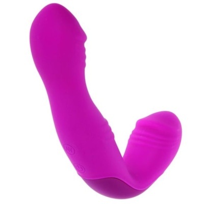 Vibrador duplo rosa magenta em silicone com textura e dois botões