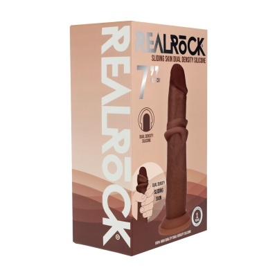 Caixa com brinquedo sexual de silicone castanho de 7 polegadas com embalagem em tons terrosos