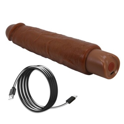Vibrador castanho realista com cabo USB preto de carregamento