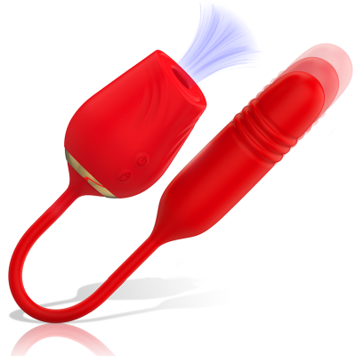 Dispositivo sexual vermelho em silicone com botões e emissão de vapor azul