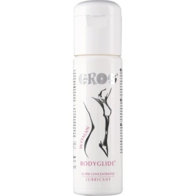 Frasco branco com rótulo GROS BODYGLIDE WOMAN lubrificante
