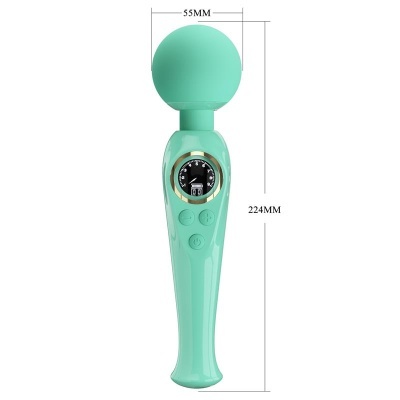 Massageador manual verde-água com visor digital e botões de controlo.